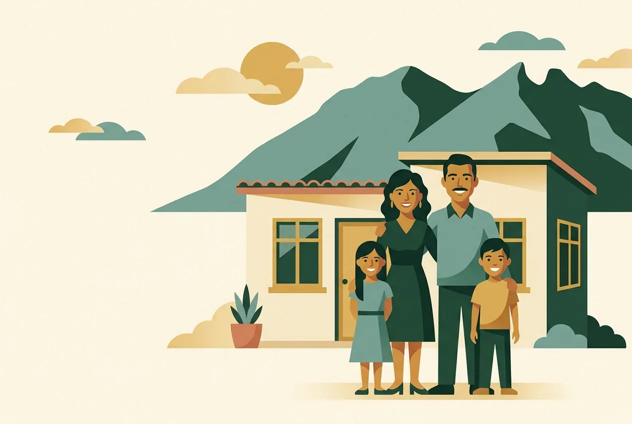 Familia frente a su casa recién renovada en Monterrey