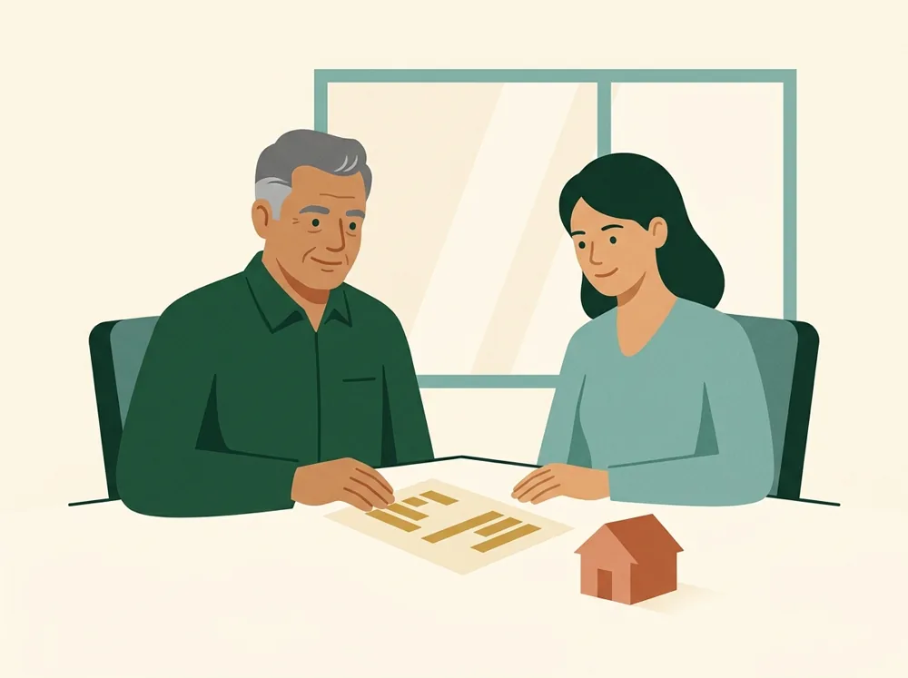 Señor revisando un comparativo con una asesora